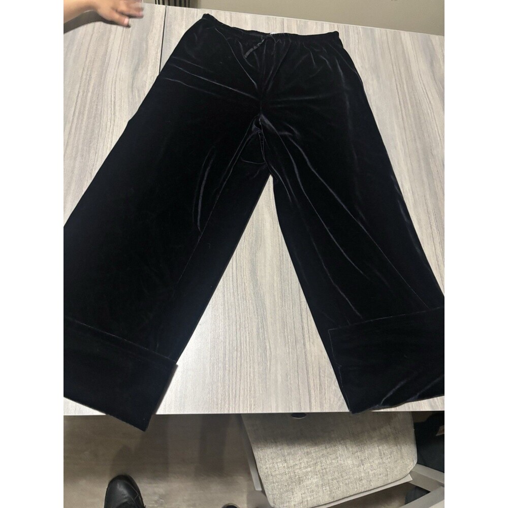 Stretch Women’s Black Velvet Jogger Pants Straight Leg Drawstring Size S 28"